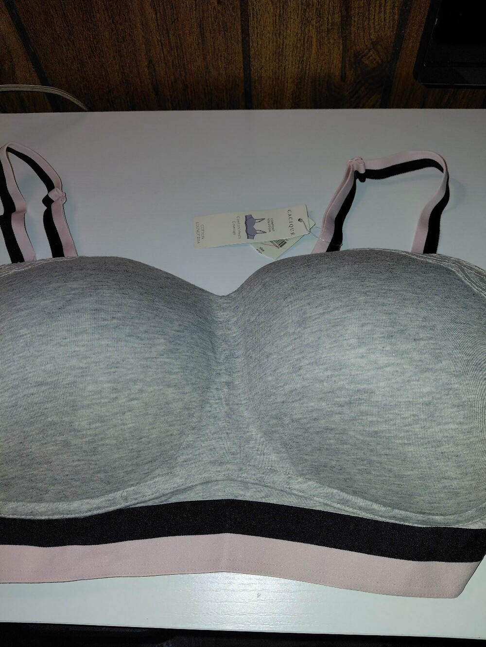 Cacique Gray & Light Pink Wireless Sports Bra